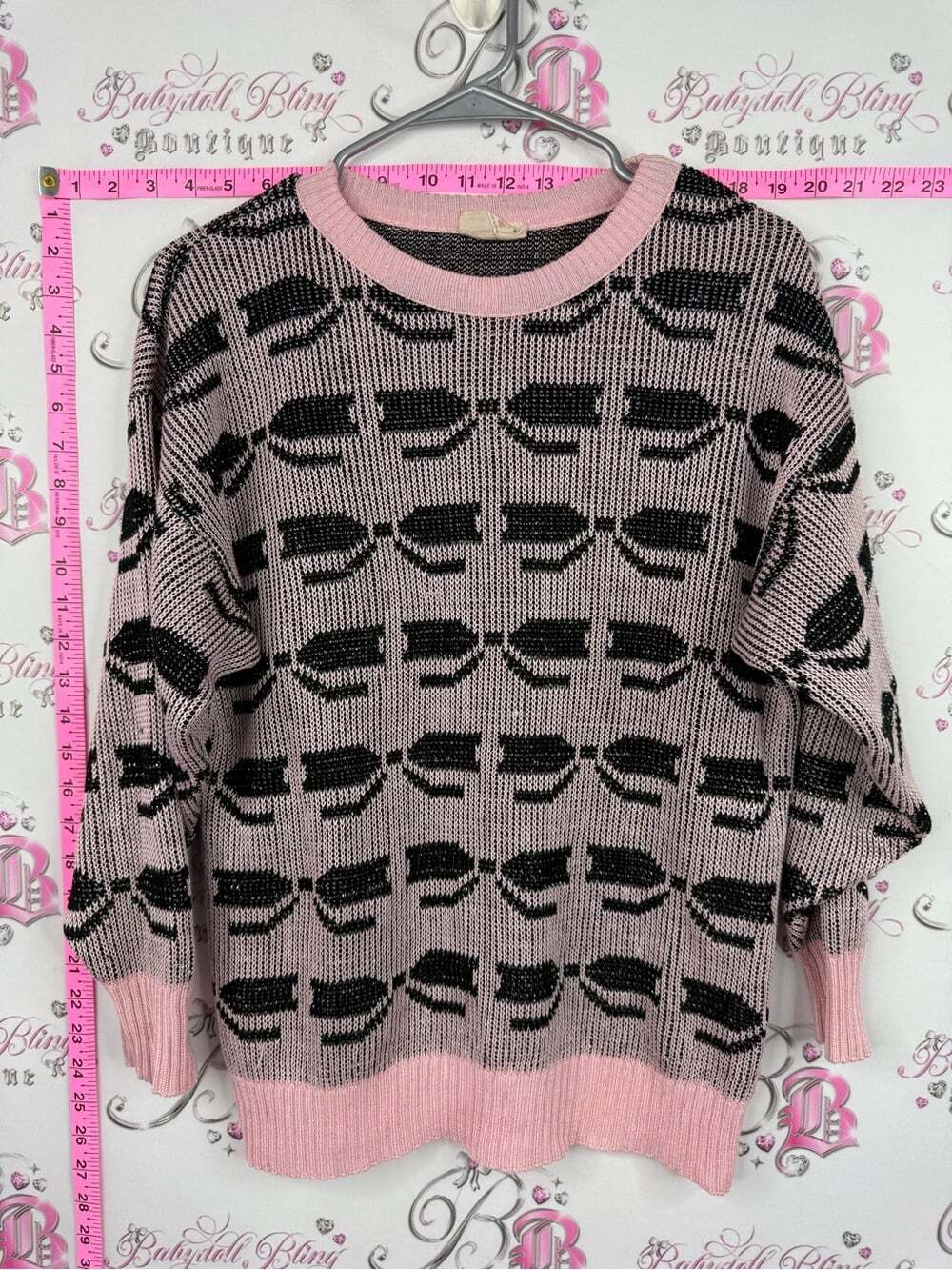 EXCELSIOR sweater vintage bows ribbons 🎀 Pink Patterned Crew Neck Sweater